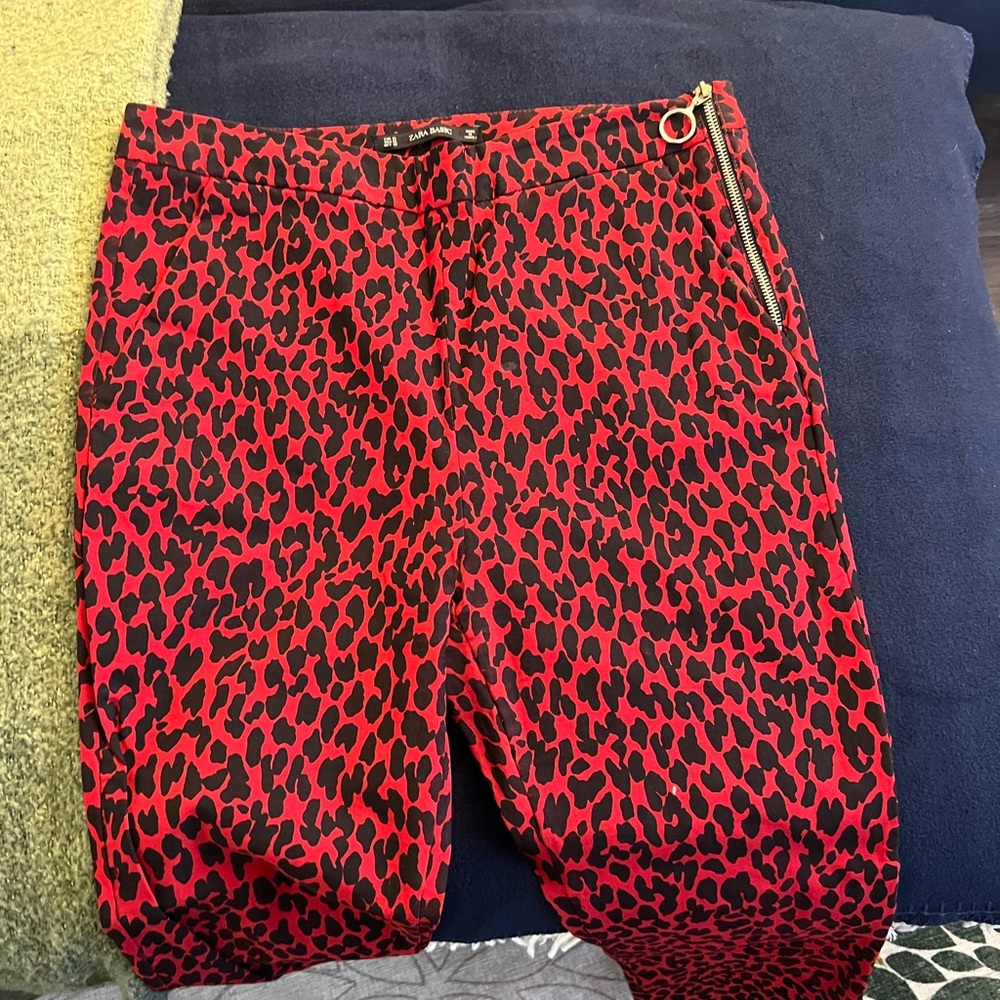Zara red stretch leopard print pants XL